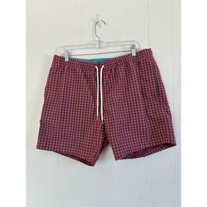Bonobos Gingham Swim Trunks Shorts Red‎ Navy Blue Men's Size L 7 Inch Inseam